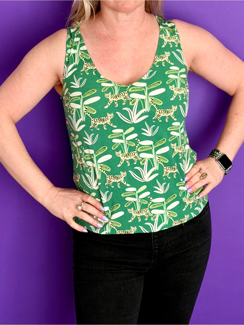 Modcloth Green Tropical Tiger Print Tank